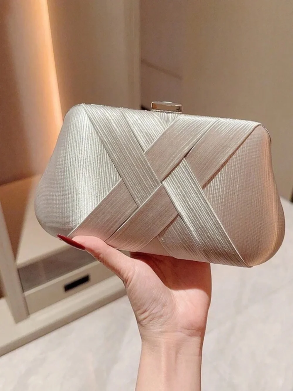 Elegant Off White Satin Clutch Bag by